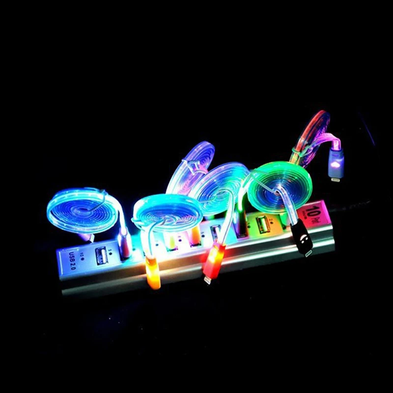 1 м линия Micro USB 2,0 для xiaomi huawei многоцветный светодиодный светильник кабель для передачи данных USB2.0 Соединительный кабель для передачи данных для всех телефонов Android
