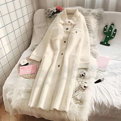 white z59 Модное женское однобортное длинное пальто из искусственного бархата, зимнее пальто, новое Свободное пальто из искусственного бархата - Цвет: white z59