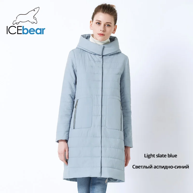 G455 Light blue ICEbear Новинка женское осеннее пальто с капюшоном хлопковая теплая Женская куртка высокого качества Брендовая женская куртка с капюшоном GWC19038I - Цвет: G455 Light blue