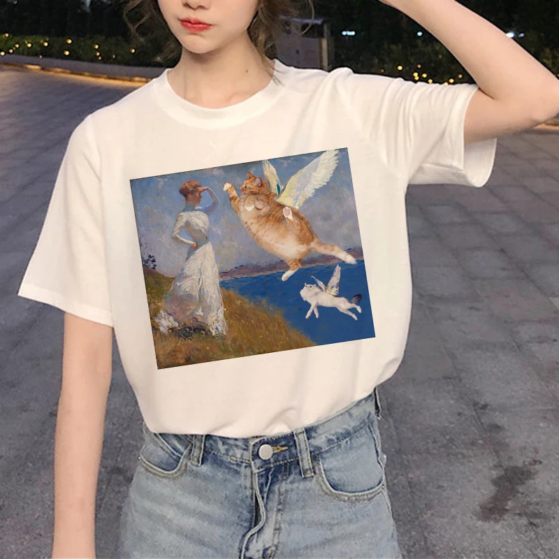 Kawaii Cat Graphic футболка Женская Harajuku Ullzang Милая футболка забавная мультяшная Эстетическая футболка 90s модные летние футболки женские - Цвет: 4161