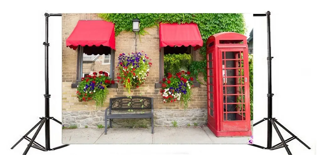 Photography Backdrop Fancy Fresh Flowers Vintage Chair Telephone Booth Lantern Green Vine Nature Ric Scene Photo Background | Электроника