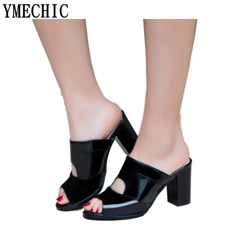 YMECHIC/2018 вечерние женские шлепанцы на высоком каблуке цвет белый черный женская