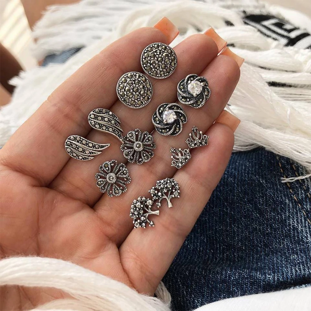 12 шт./компл. женские серьги в стиле ретро виде цветка дерева крыльев короны