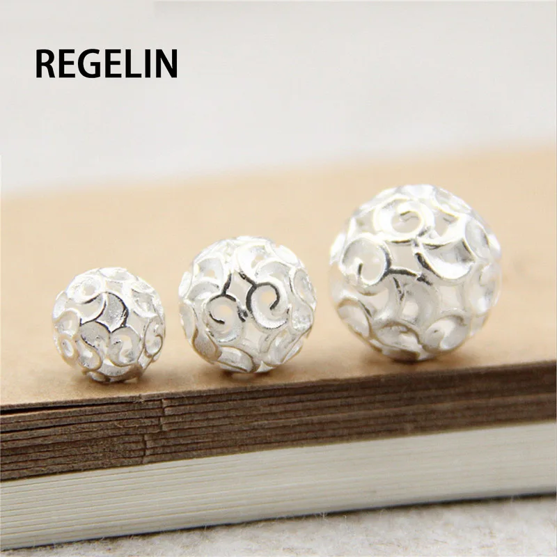 

REGELIN 8/10/12mm 925 Silver Round Hollow carved section Spacer Beads 1pcs Fit Charm Bracelets For Jewelry Finding Making DIY