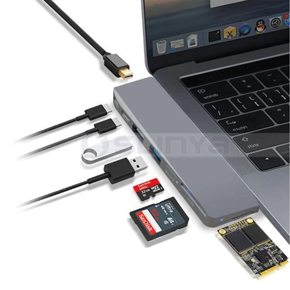 8 в 1 двойной USB-C USB 3,1 концентратор для Mini DP дисплей 5 к 60 Гц SSD расширение TF/SD кардридер USB 2,0/3,0 Тип C зарядка PD адаптер