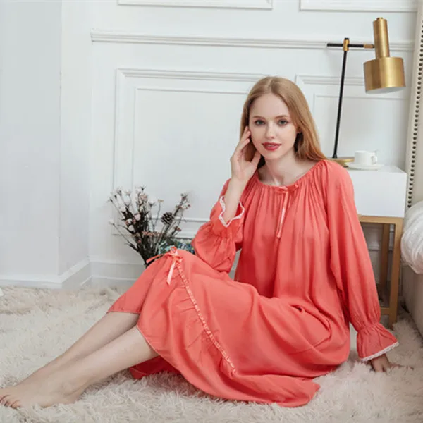 Fdfklak, M-XXL размера плюс, женская ночная рубашка, весна-осень, новинка, хлопковая длинная ночная рубашка, ночная рубашка, ночные рубашки для женщин, пижама Q1469 - Цвет: orange