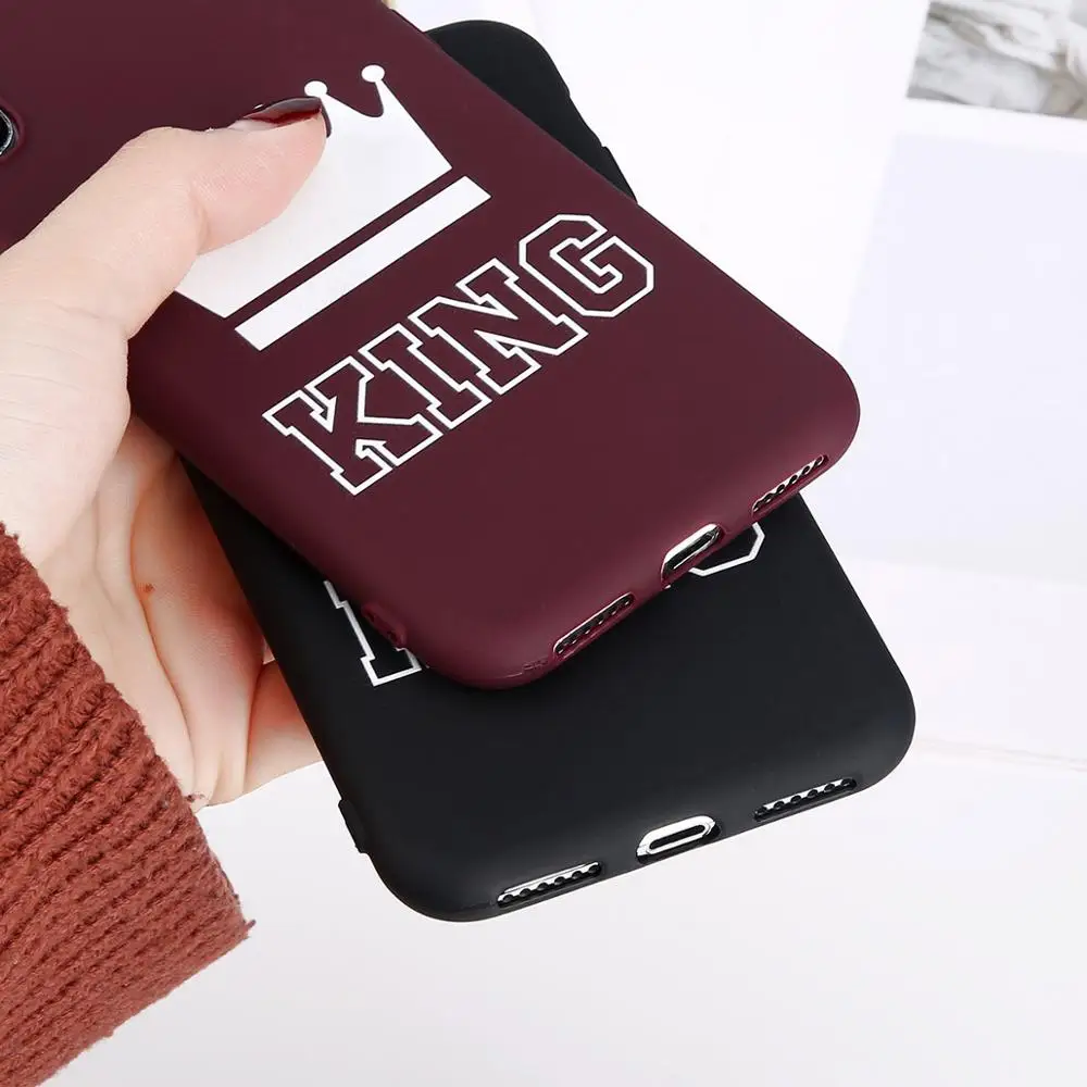 KJOEW для iPhone 6 6s 7 8 Plus X чехол телефона с рисунком и надписью KING QUEEN корона мягкий
