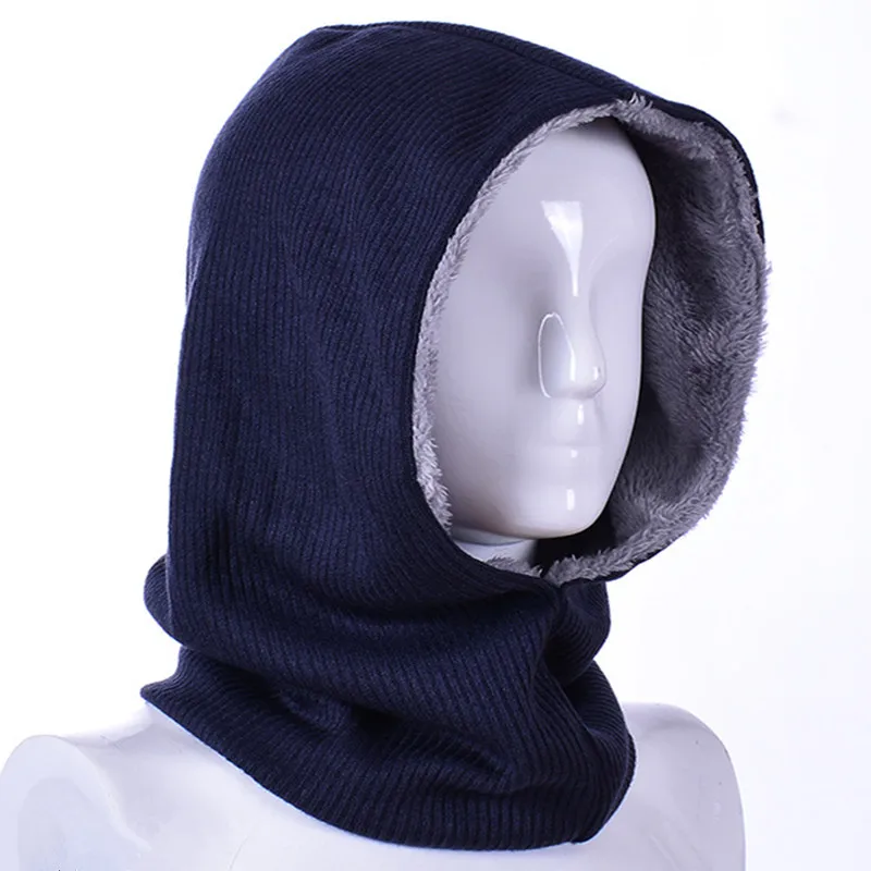 navy Зимние женские и мужские вязаные шапки бини шарф для мальчиков Skullies Beanies Зимние плюшевые шапки для мужчин и женщин шапки Gorras Bonnet маски шапки - Color: navy