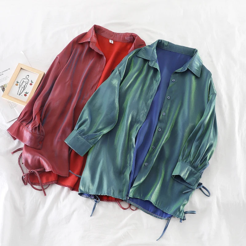 Женская рубашка с длинным рукавом свободная шелковая для ночного клуба новинка