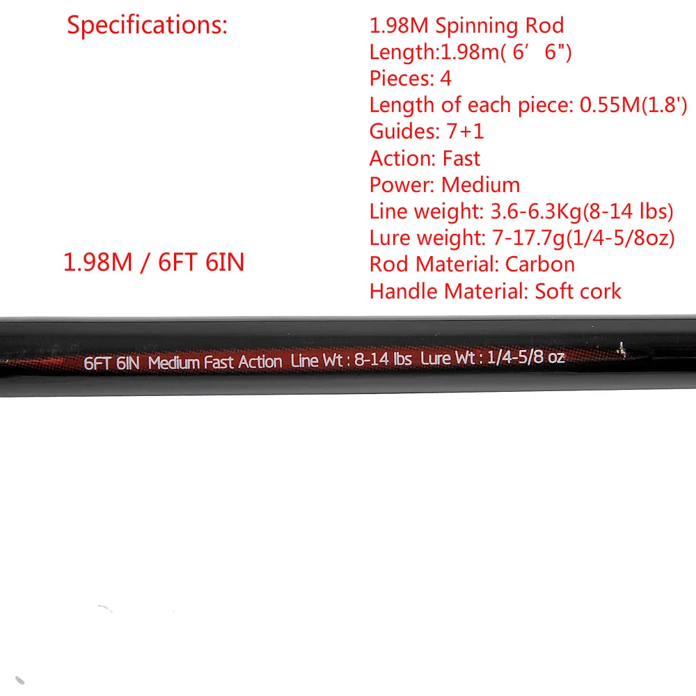 Fiblink углеродная спиннинговая Удочка 1,98, 2,1, 2,25 м, 4 секции, Canne Spining Rod, ультра-светильник, удочка для путешествий, удочка для ловли карпа, удочка для приманки