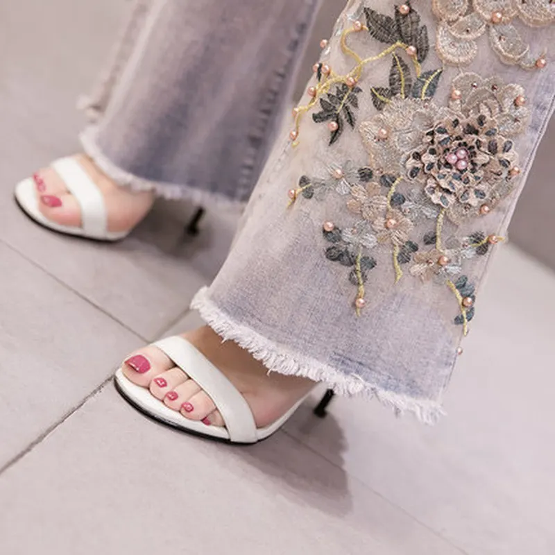 Джинсы Micro-horn с завышенной талией и необработанными краями новинка облегающие