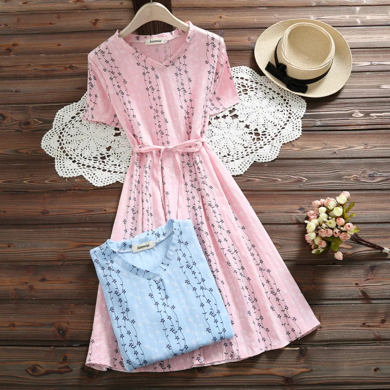 Small fresh floral long paragraph A-line dress 2018 Fine golden art loose length-sheet A cotton | Женская одежда