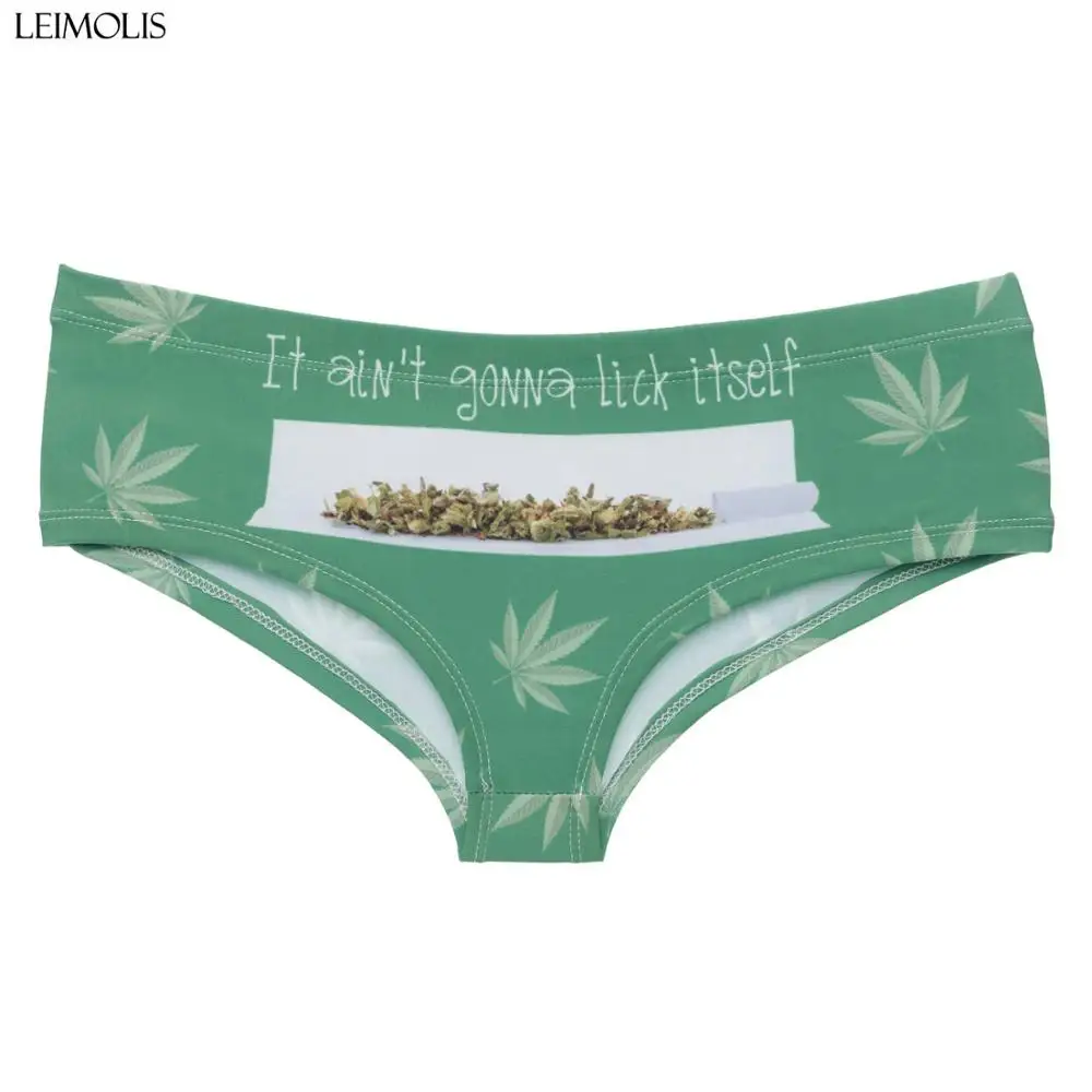 green LEIMOLIS, с листьями, с буквами, зеленые, Забавный принт, сексуальные, милые, нижнее белье, пуш-ап, трусы, женское нижнее белье, стринги - Цвет: green