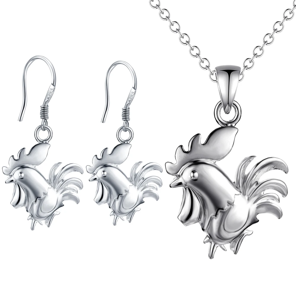 Fashion Jewelry Sets Silver color rooster pendant necklace &amp earrings Cute party style for woman good quality | Украшения и