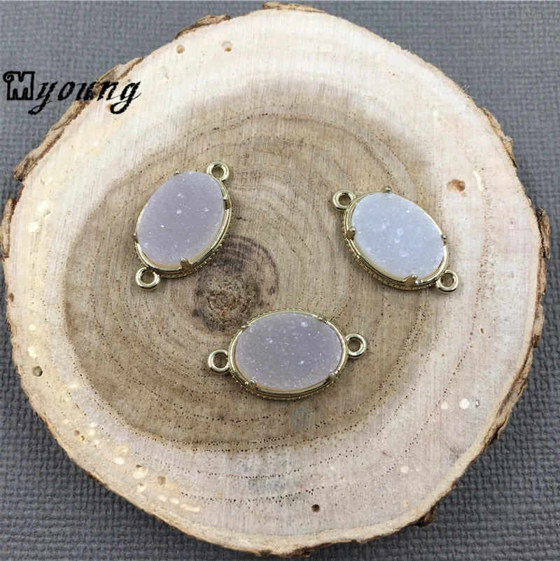 Овальные Агаты друза кварцевый соединитель 20 мм многоцветные титановые Подвески