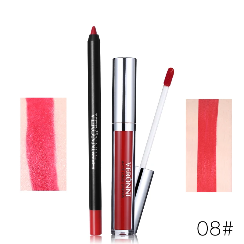 08 VERONNI бренд 13 цветов Блеск для губ Lipliner макияж наборы Batom телесный бархат Пигмент Блеск для губ Карандаш палочки Водонепроницаемый косметический набор - Цвет: 08
