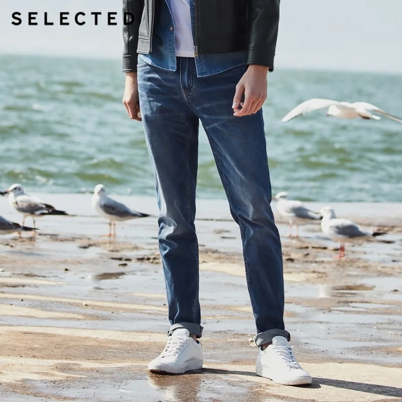 MID BLUE DENIM Отборные новые мужские повседневные джинсы с содержанием хлопка, микро-Эластичные зауженные джинсы C | 418232516 - Цвет: MID BLUE DENIM