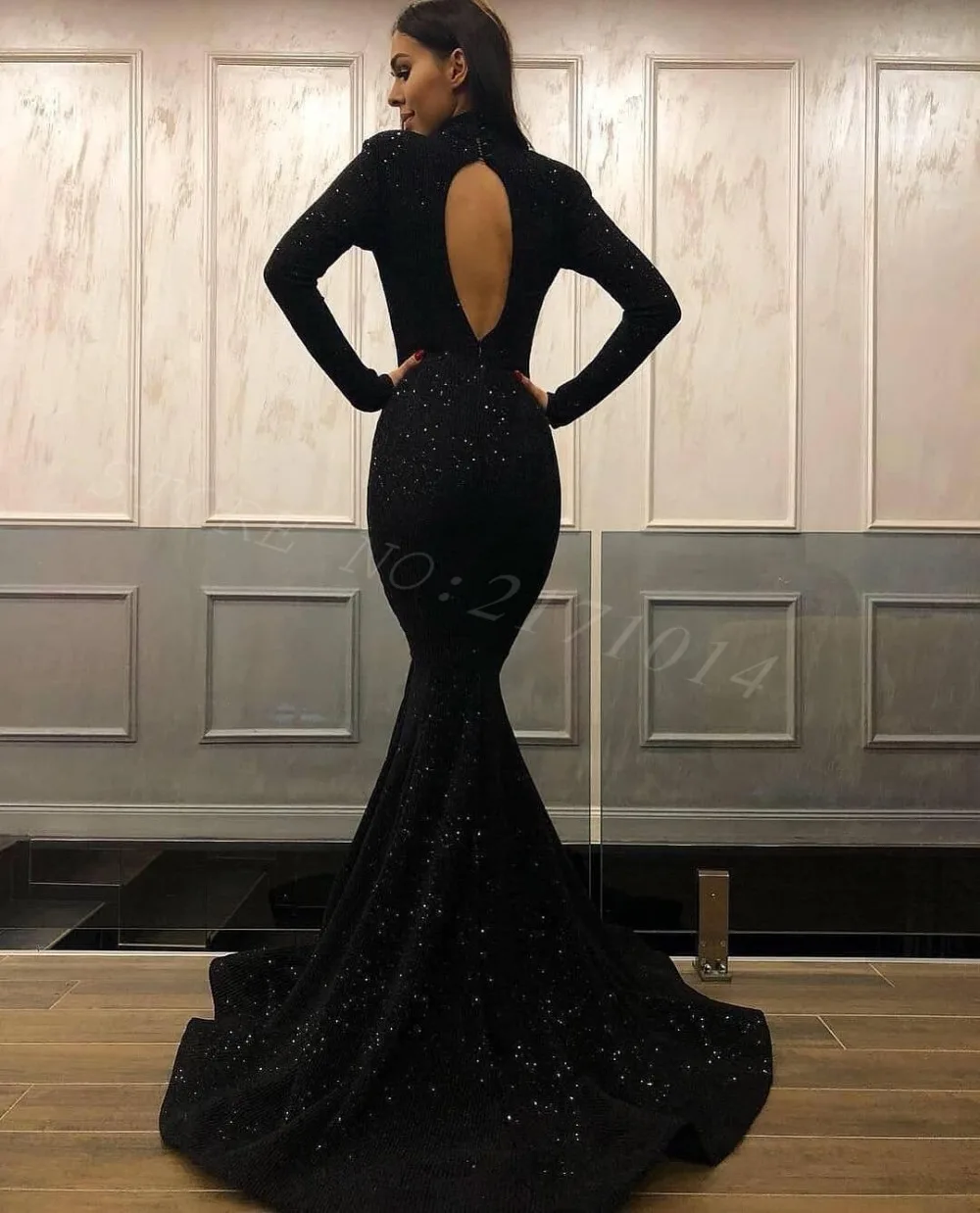 2020 Новые Модные Элегантные сшитые на заказ блестящие черные сексуальные платья