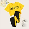 SHEIN/Детская футболка с буквенным принтом для девочек и спортивные штаны с контрастными боковыми вставками, повседневный комплект для детей, г. Летняя одежда для активного отдыха костюм с короткими рукавами, комплекты