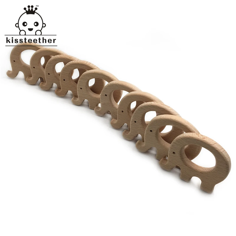 50pc DIY Wood Personalized Pendent Organic Beech Wooden Elephant Natural Handmade Baby Wooden Teether For Baby Teething Nursing