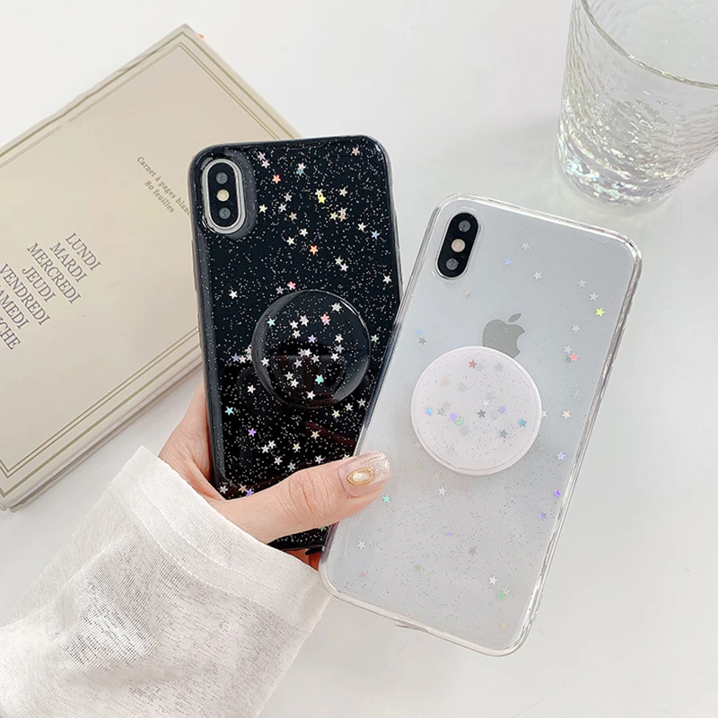 Блестящий блестящий чехол со звездами для IPhone X XS 8 7 6 s Plus держатель мягкий из ТПУ