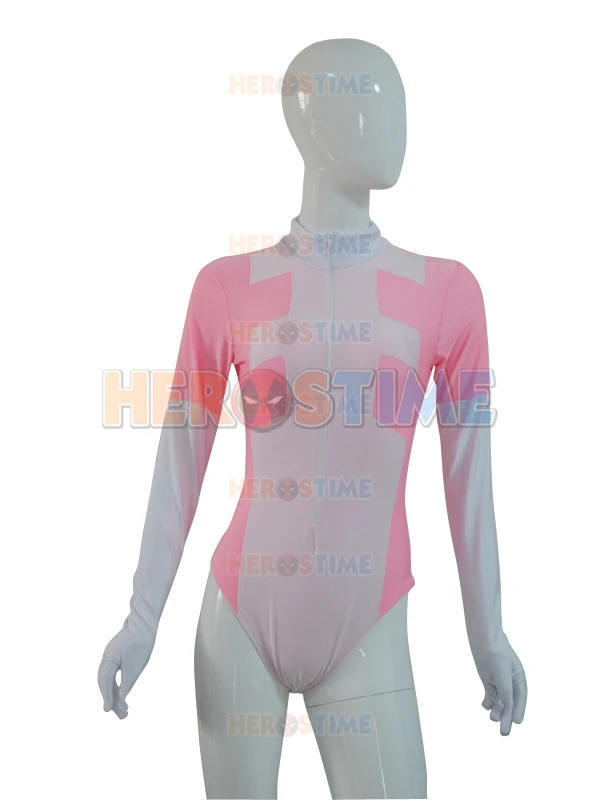 Custom Made 2015 Newest Pink and White Lady Deadpool Zentai Leotard Lycra Spandex Cute Female Unitard Bodysuit |