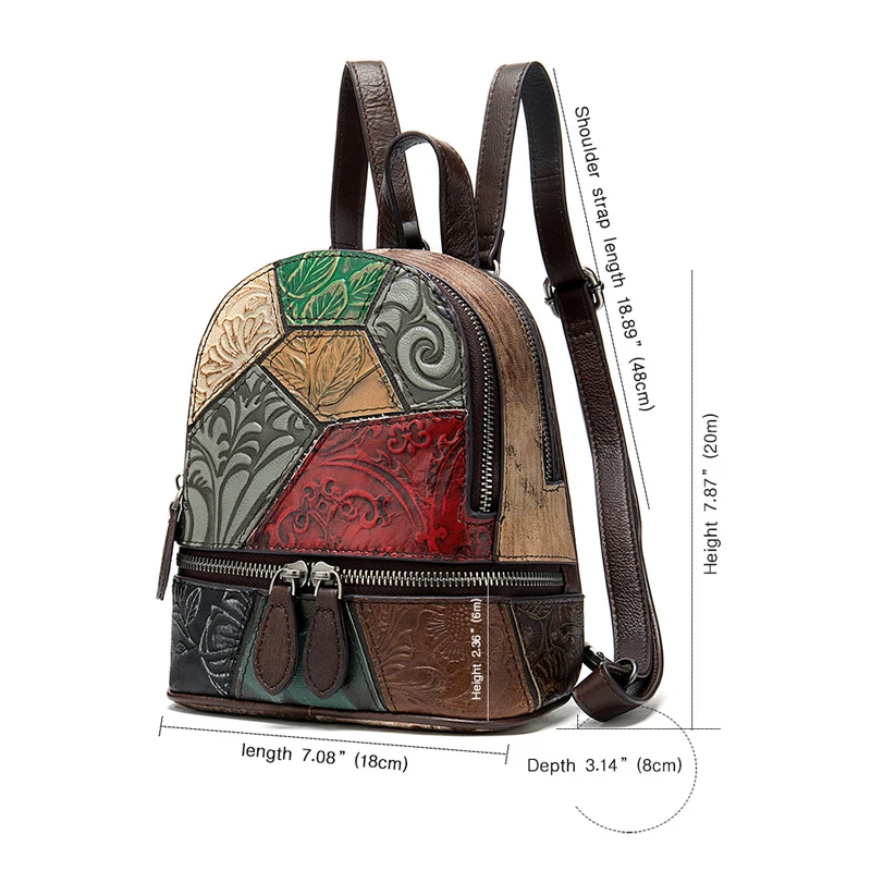 

Johnature 2021 New Genuine Leather Retro Geometric Embossing Shoulder Bag Women Mini Backpack Small Bag (Random Color Matching)