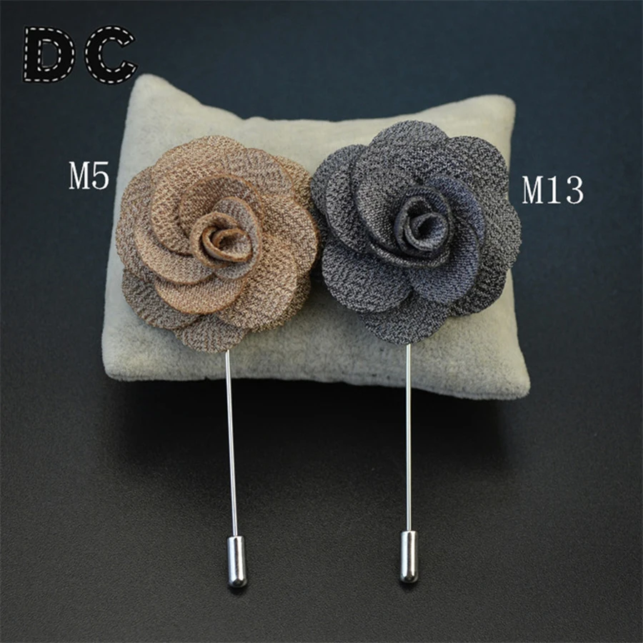 DC 2pcs 2017 Fashion Men Fabric Camellia Flower Brooch Lapel Pins Broche Long Pin Suit Brooches Festival Wedding Party Jewelry | Украшения