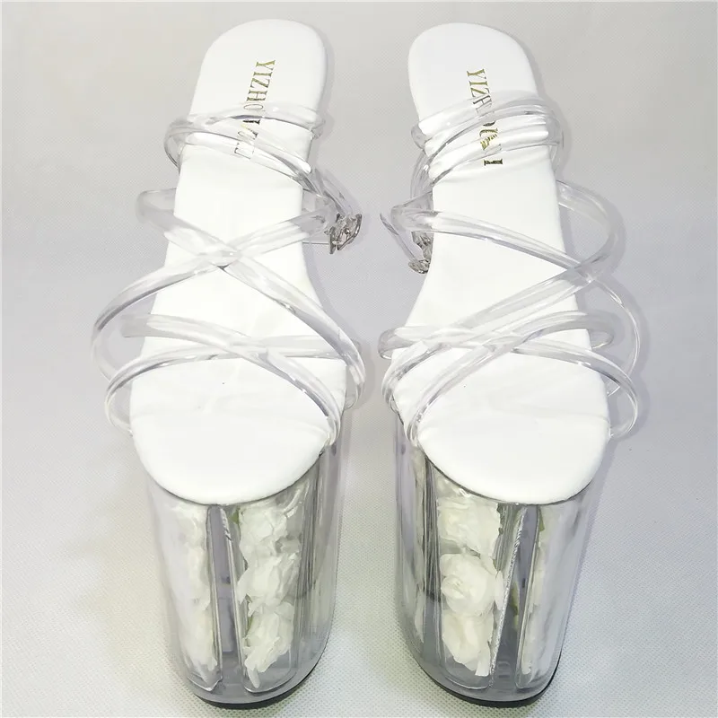 Прозрачные сандалии на платформе 8 дюймов белые туфли с цветами для свадьбы