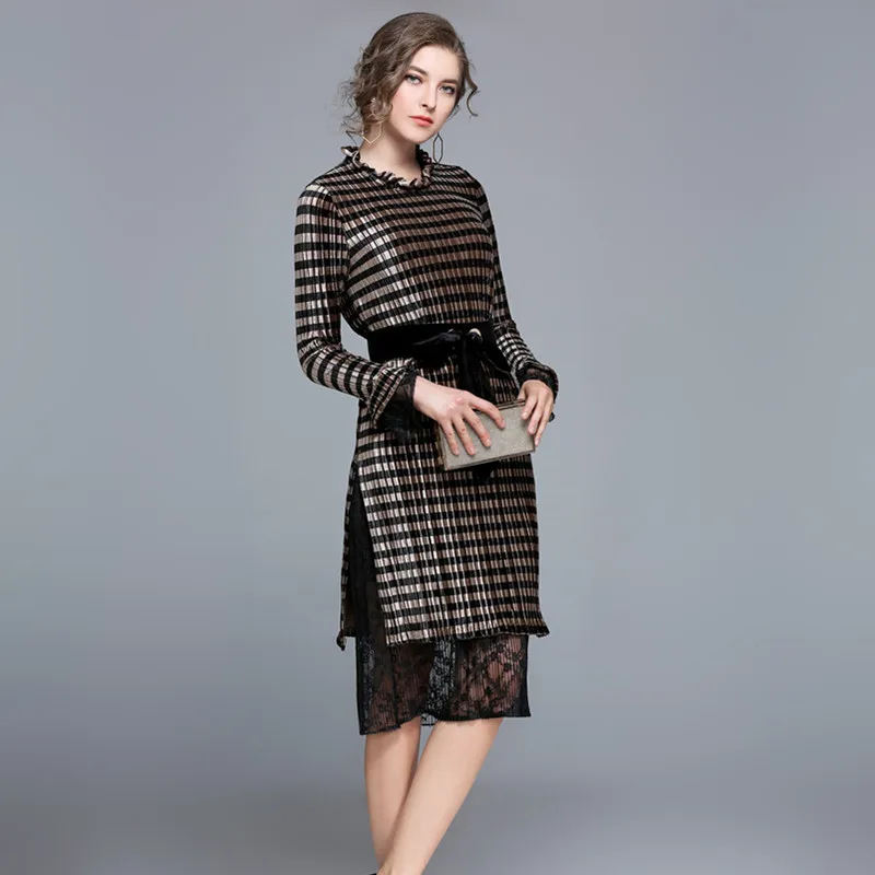 Лимон Gina 2018 новый весна Для женщин Vestidos Кружево Бархатное облегающее миди