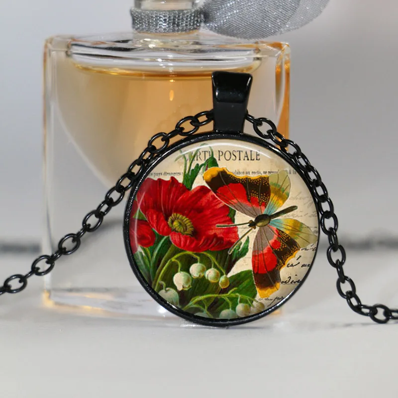 Винтажный кулон бабочка ожерелье с красным цветком ювелирные изделия весенне