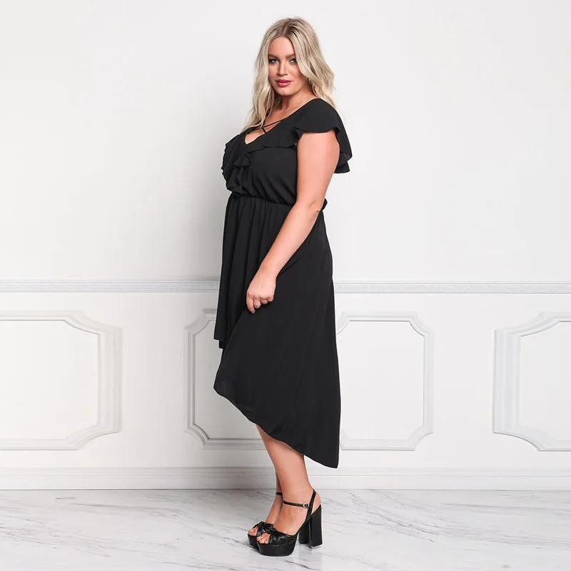 2018 летнее платье рыбий хвост Женская мода плюс размер нерегулярный v образный