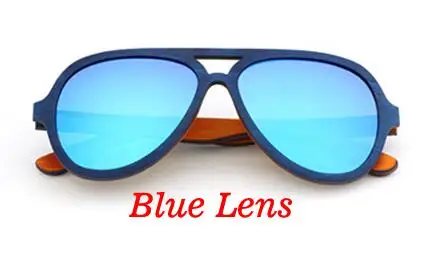 Blue Lens Деревянные поляризационные мужские солнцезащитные очки негабаритных овальных модных солнцезащитных очков с деревянной коробкой - Цвет линз: Blue Lens