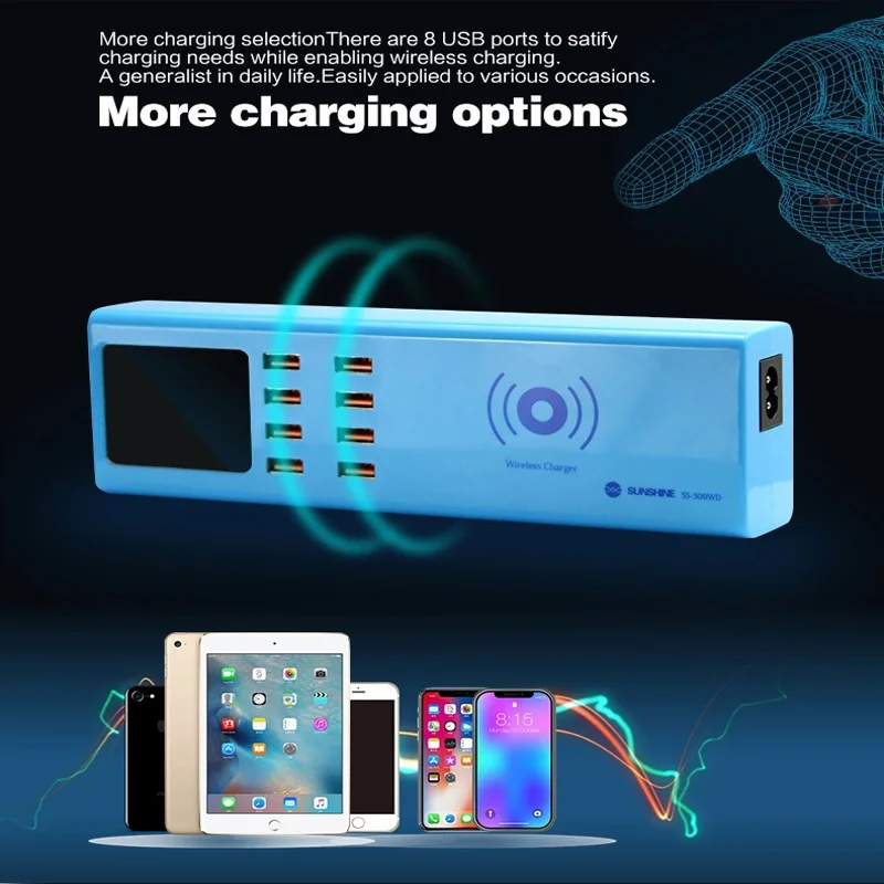 Беспроводное зарядное устройство с 8 портами USB SS 309WD 5 в 1 А цифровой дисплей