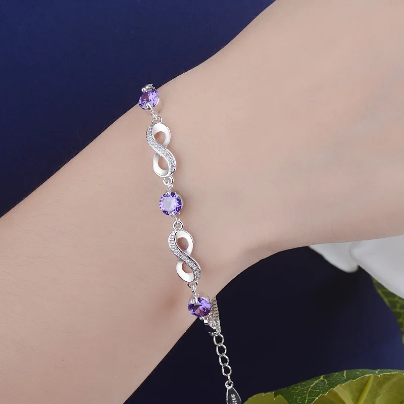 Женский браслет из серебра 925 пробы с фиолетовым кристаллом|bracelet silver sterling 925|silver