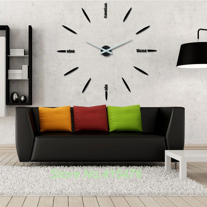 Creative Gift Big Watches Large Wall Clock 3D Sticker Design Metal White Hands Home House Living Room Decor DIY | Дом и сад
