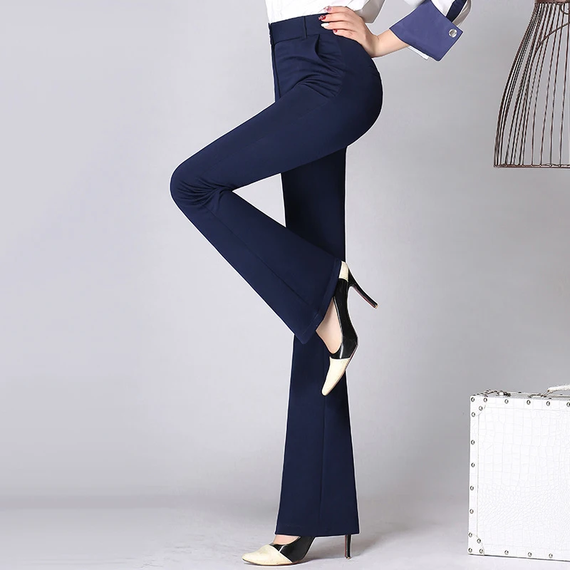 Navy Blue Женские брюки клеш, осень, высокая талия, эластичные, тонкие, яркие цвета, 26~ 35, облегающие, длинные, для девушек, брюки, рабочая одежда, Pantalon Femme - Цвет: Navy Blue