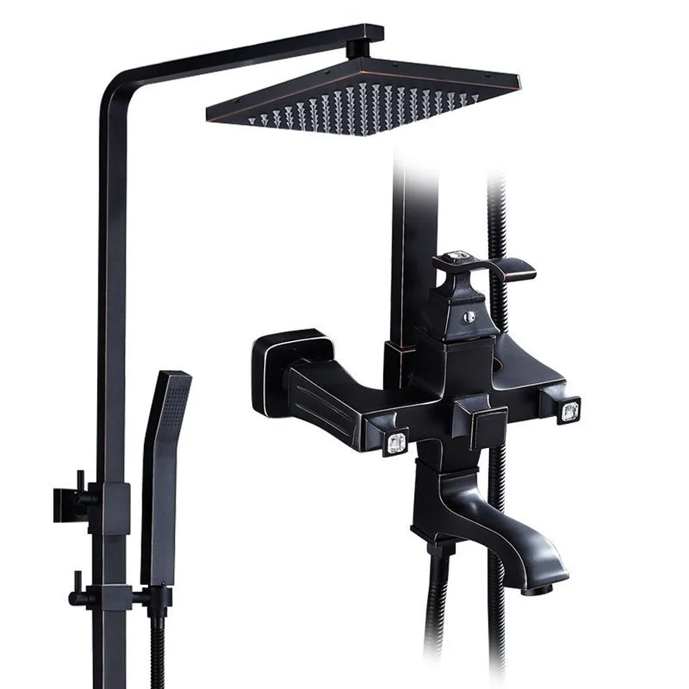 Черный дождевой Душ Набор для горячего и холодного душа медная ванная комната