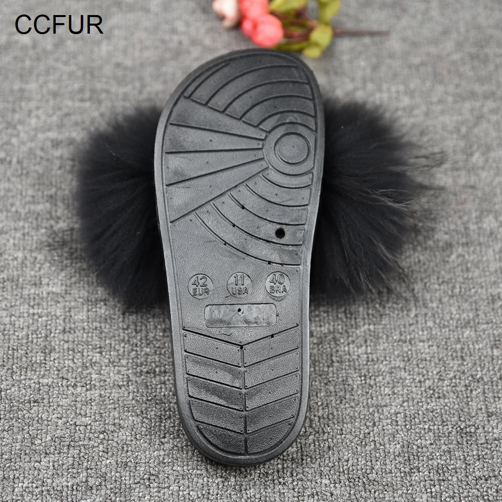 Женские меховые шлепанцы стильные Шлепанцы из натурального меха енота весна