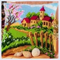 DIY Набор для рукоделия незавершенная Подушка с вышивкой из акриловой пряжи Гобелен Холст Подушка спереди вышивка крестом наволочка пейзаж - Цвет: Многоцветный