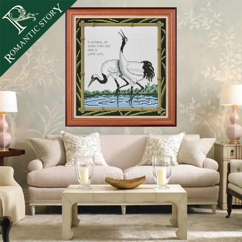 Romantic Story Chinese Style Crowned Crane Painting Home Decoration Cross Stitch Needlework DMC Cross-Stitch For Embroidery Kits | Дом и сад