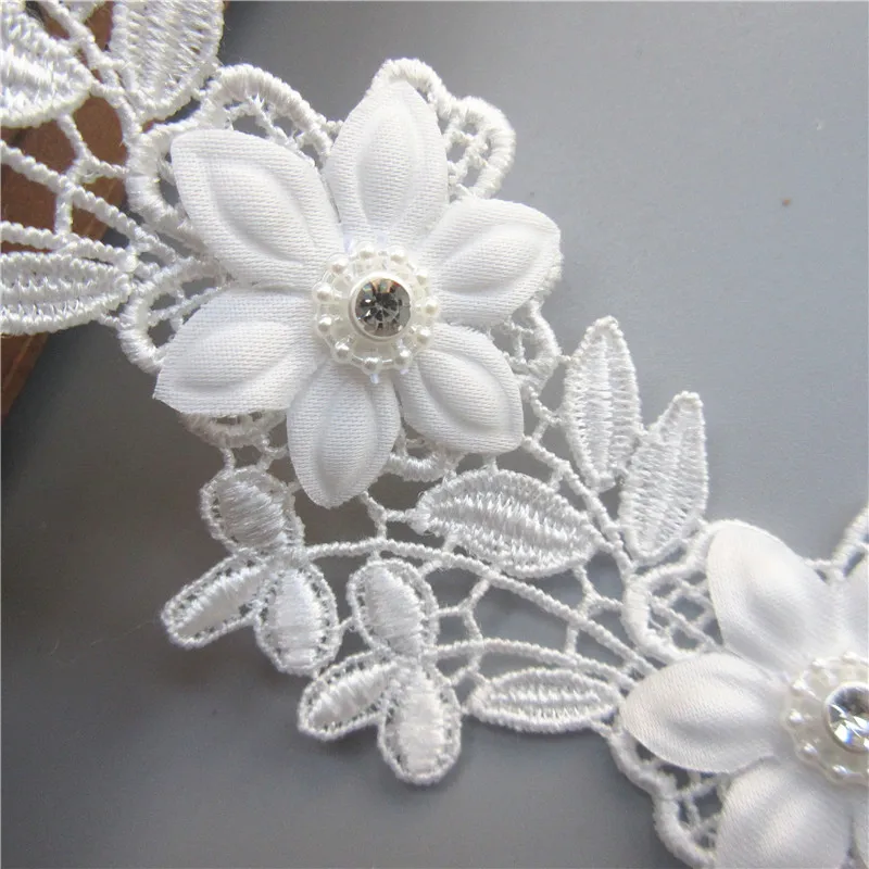 12 шт. белые алмазные бусины Цветочная кружевная отделка вышитая лента ткань