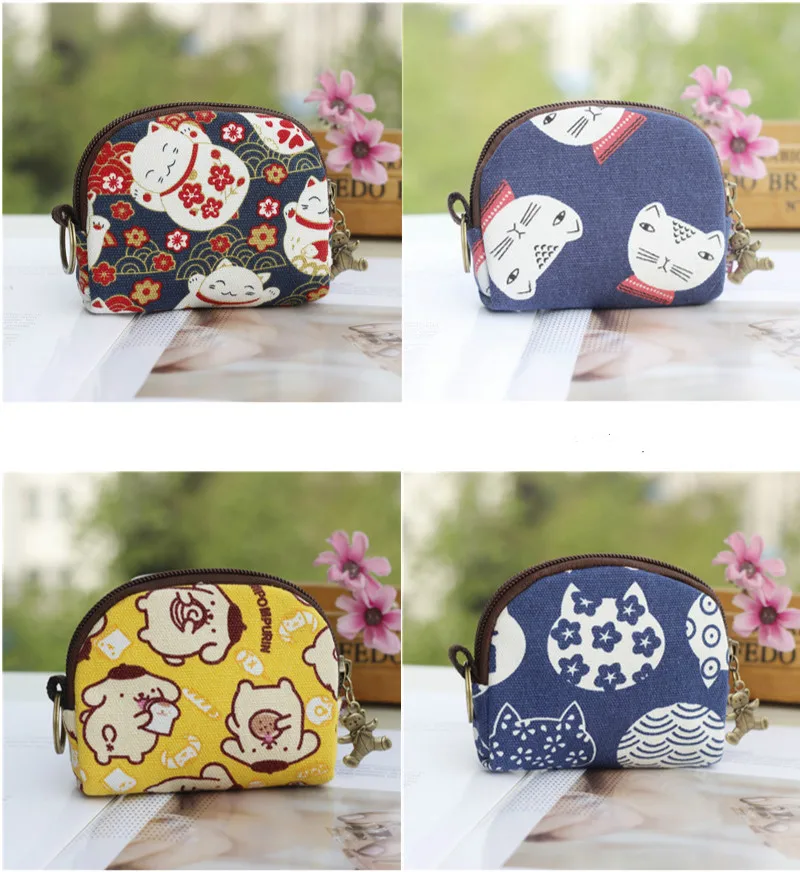 Ретро мини-сумка, женские кошельки для монет, Kawaii, короткий кошелек, для девочек, кошка, маленький холщовый кошелек, сумки для карт, женские кошельки для рук, для дам, детей