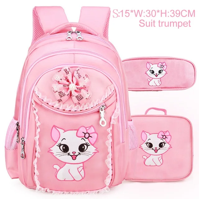 5599-Pink-S Портфолио для школы, сумки для девочек, Милый мультяшный Детский рюкзак принцессы с кошкой, детский кружевной рюкзак, рюкзак для начальной школы - Цвет: 5599-Pink-S