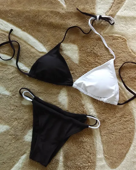 Сексуальный Черный и Белый Bikinis Set Ремни Push Up Купальники Пляж Купальный Костюм