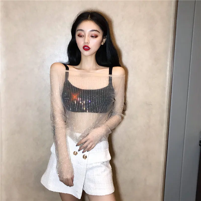 Hzirip Appliques Mesh Lace Fresh Female Slash Neck High Quality Casual Sweet Solid Loose Free Simple All-Match Shirts 2 Colors | Женская