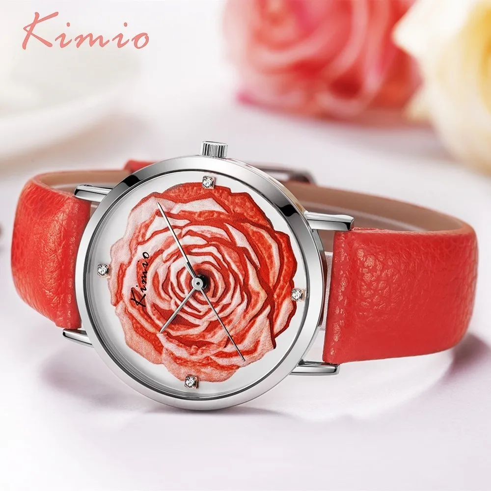 Фото KIMIO 3D Часы с цветком розы Diamond женские часы для женщин Элитный бренд платье KIMIO 3D Часы с цветком розы Diamond женские часы для женщин Элитный бренд платье