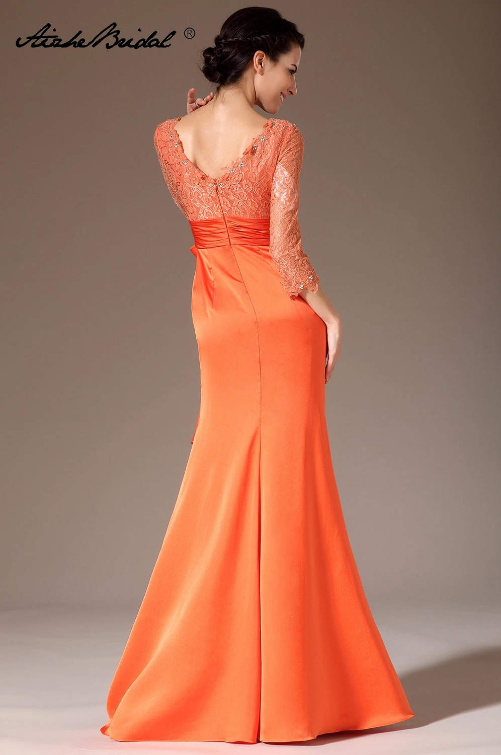 Formal Women's Dresses Mermaid 3/4 Sleeve Orange Chiffon Lace Mother of the Bride Gown Vestidos Madre De La Novia Dress | Свадьбы и