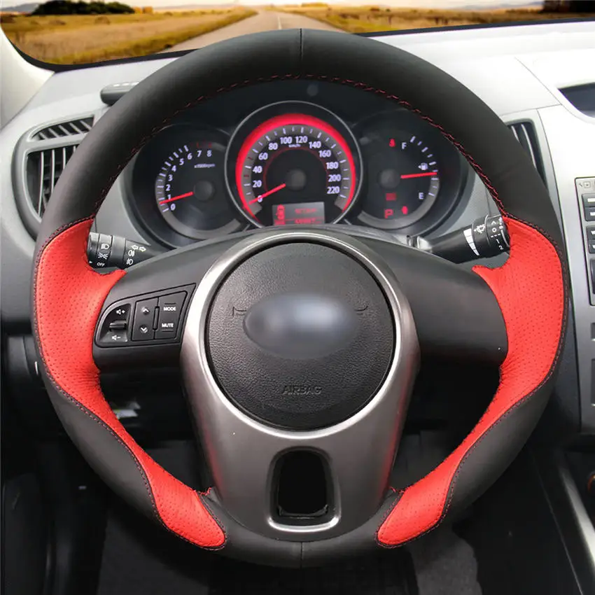 

MEWANT Comfortable Soft Black Genuine Leather Wrap Car Steering Wheel Cover for Kia Forte 2009-2014 Soul 2010-2013 Rio 2009-2011