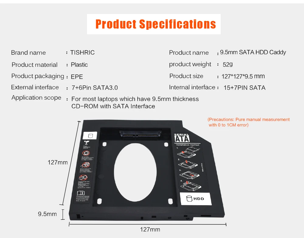 TISHRIC Универсальный 2nd 2,5 SATA 3,0 9,5 мм Optibay ODD/HDD/SSD/DVD Caddy для ноутбука HDD корпус DVD-ПЗУ адаптер жесткий диск Caddy